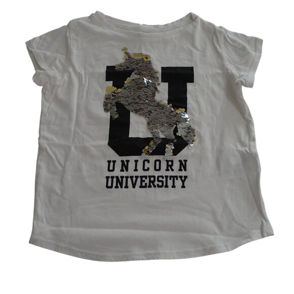 H&M Unicorn University T-Shirt Reversible Sequins Girls Size 8-10 Yrs White - Picture 1 of 5